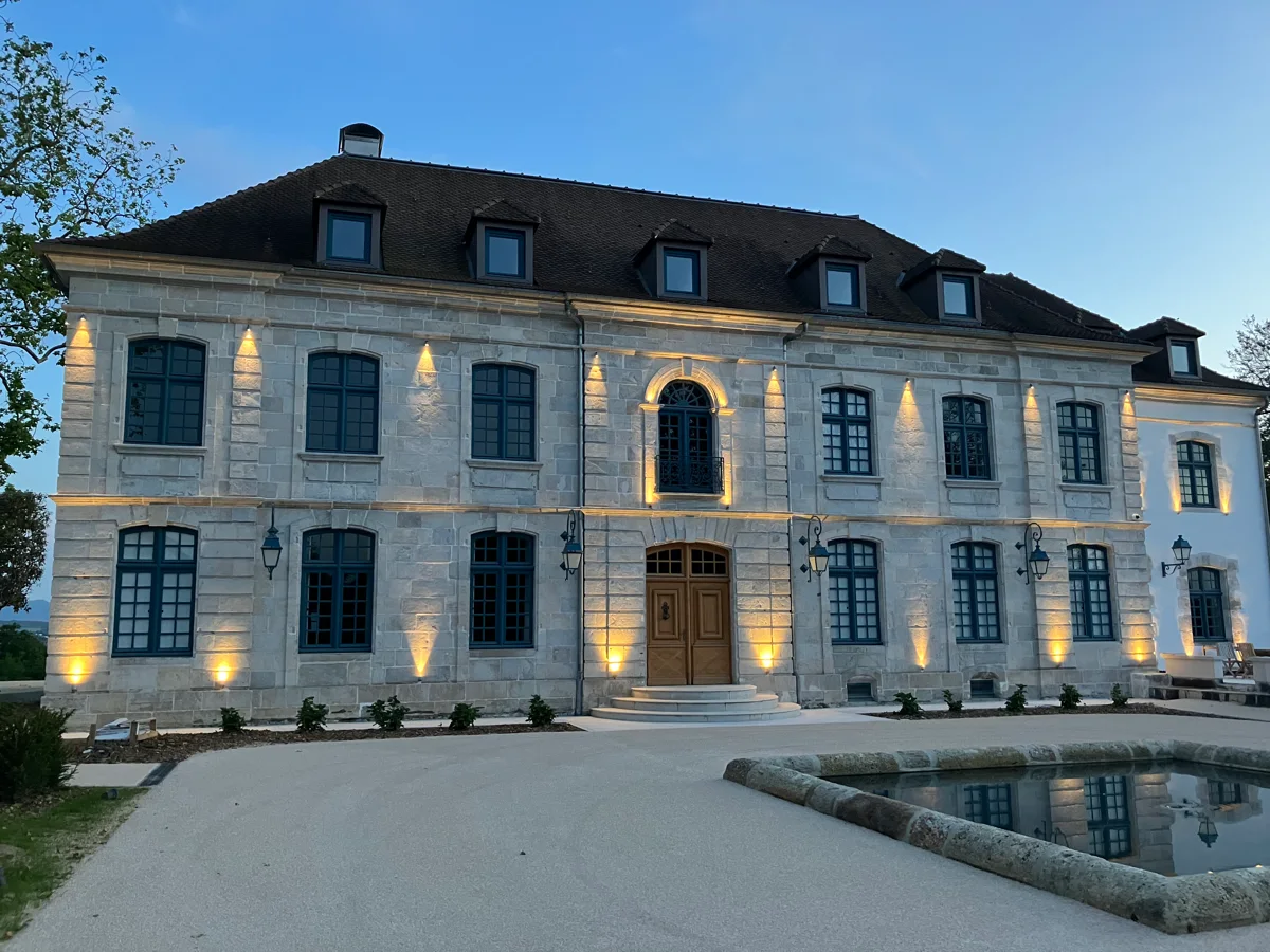 Château de Larraldia façade at dusk