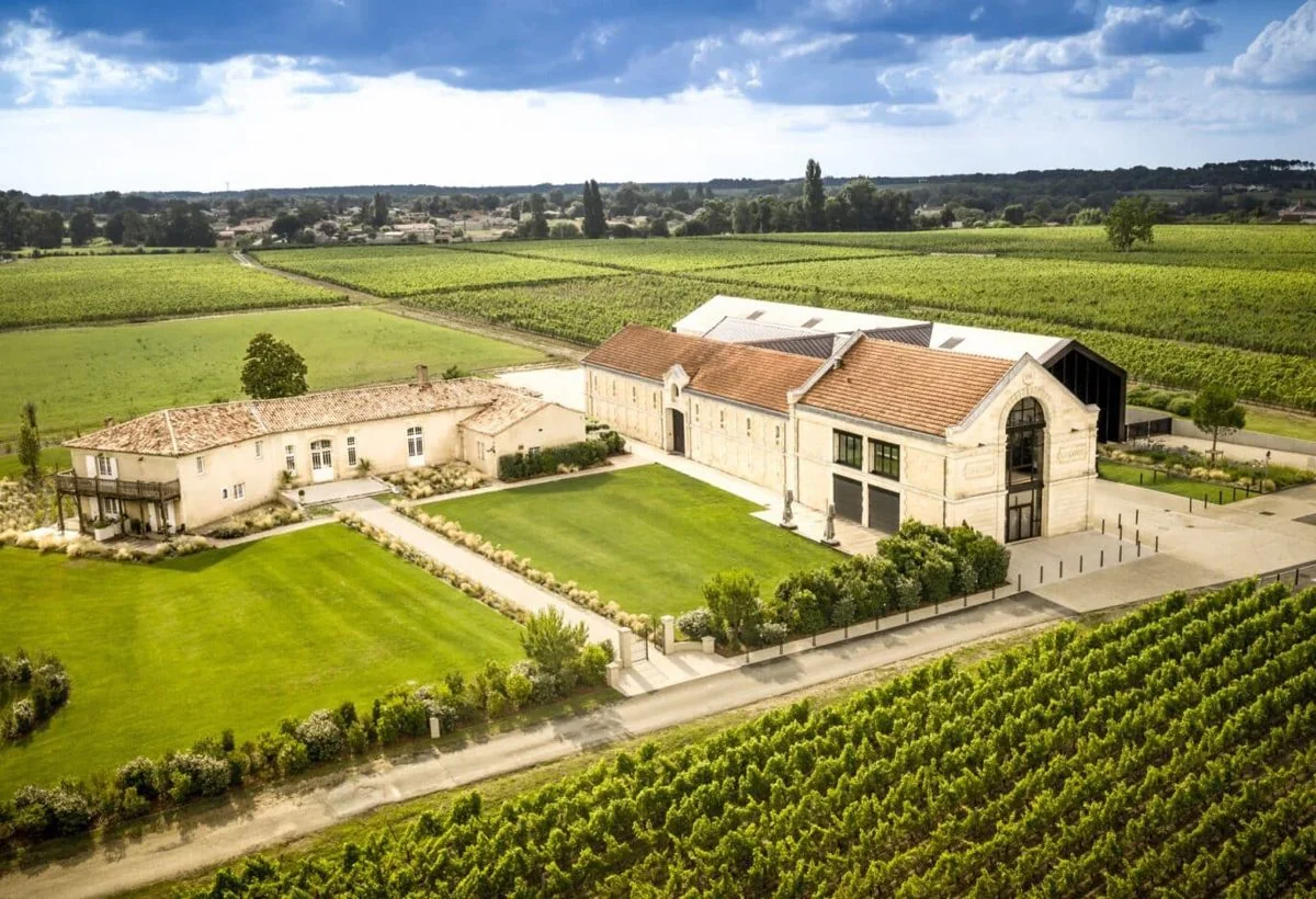 Aerial view of Château La Garde and its vineyards