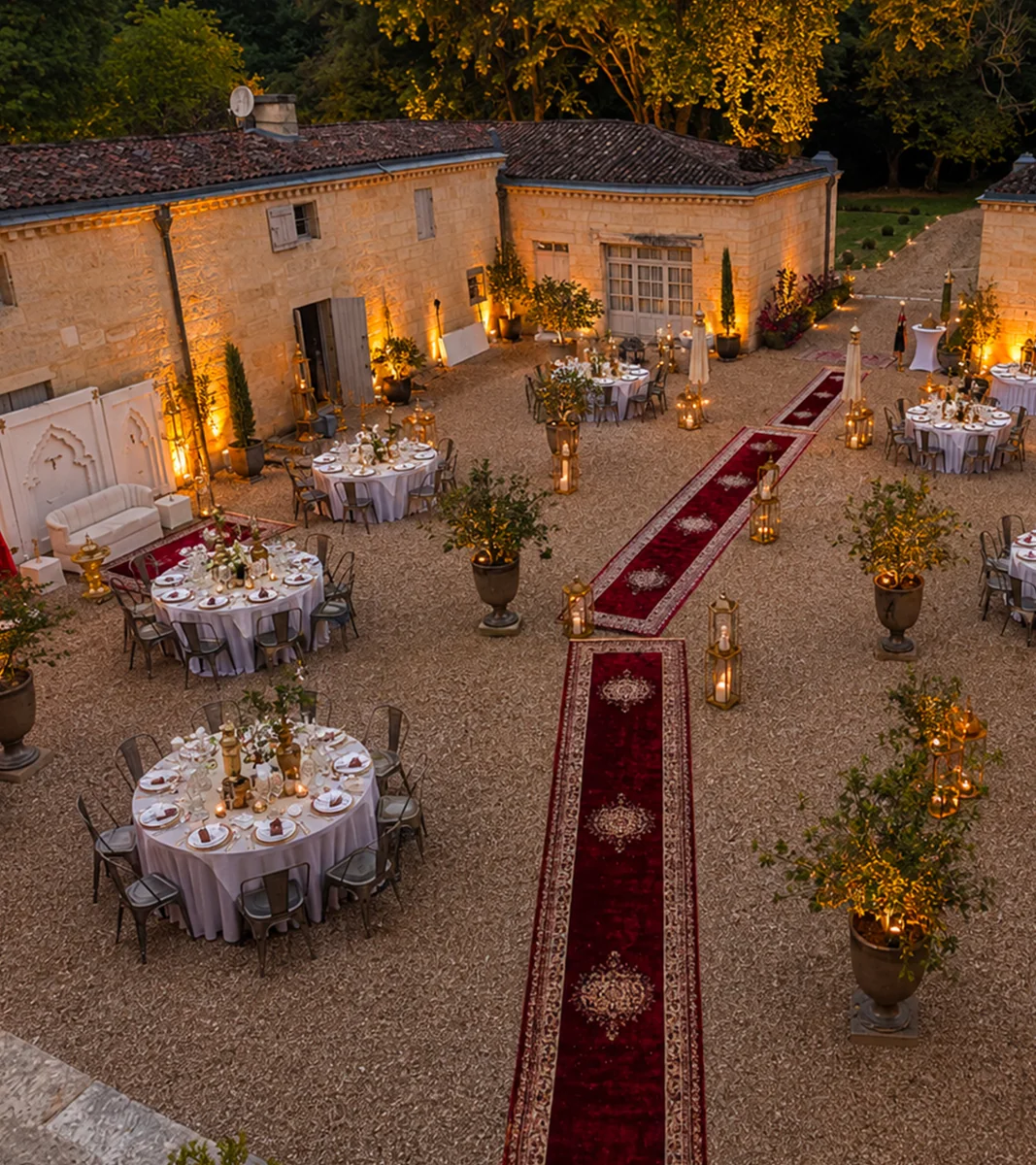 Reception in the château courtyard: Château Siaurac