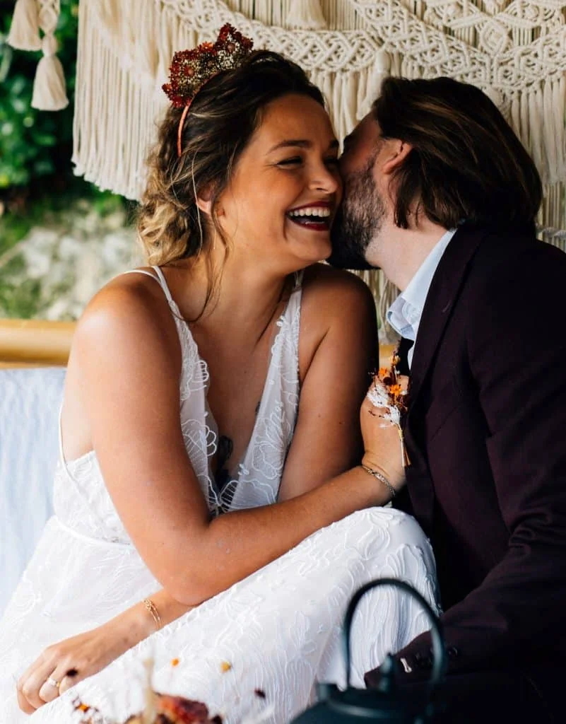 Bride wearing a design: Anne-Laure Neves