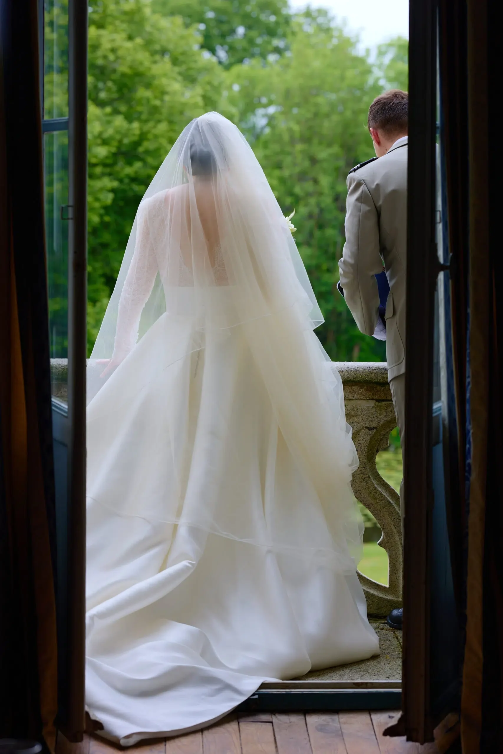A romantic embrace between the newlyweds