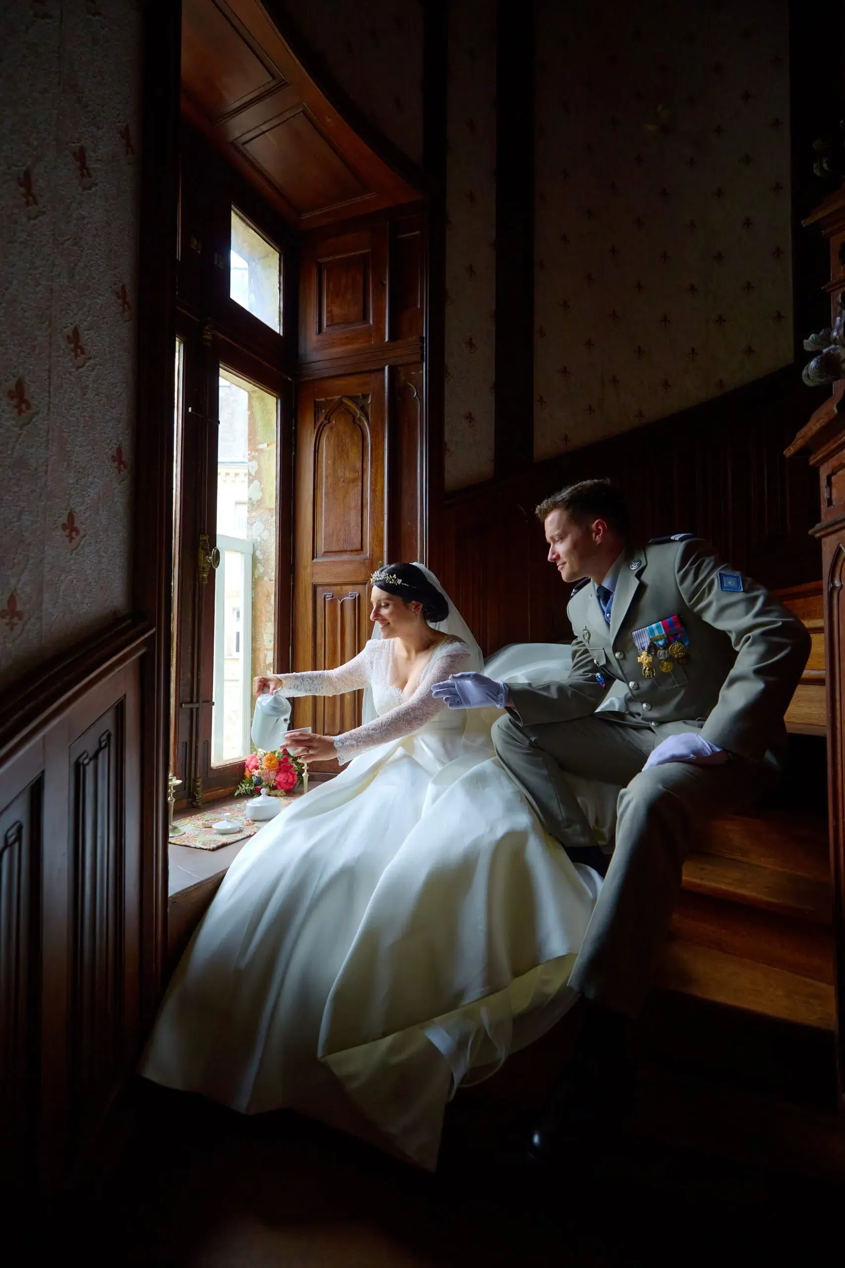 The bride's gown in graceful motion