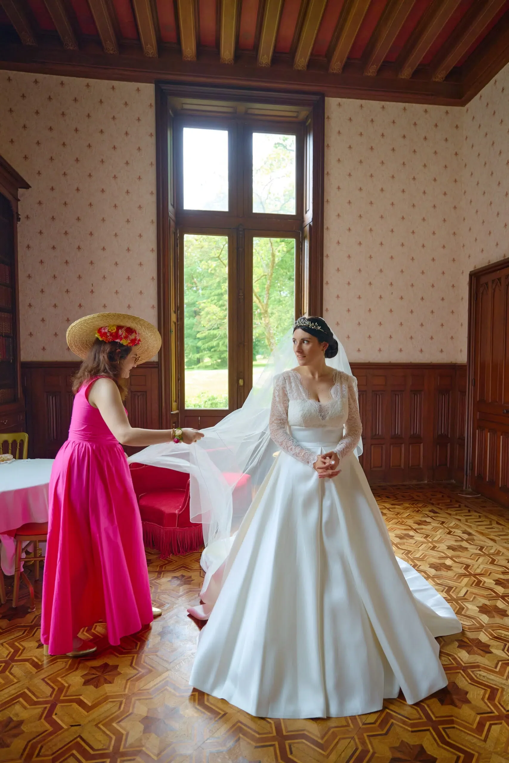 Leaving the church under a shower of petals