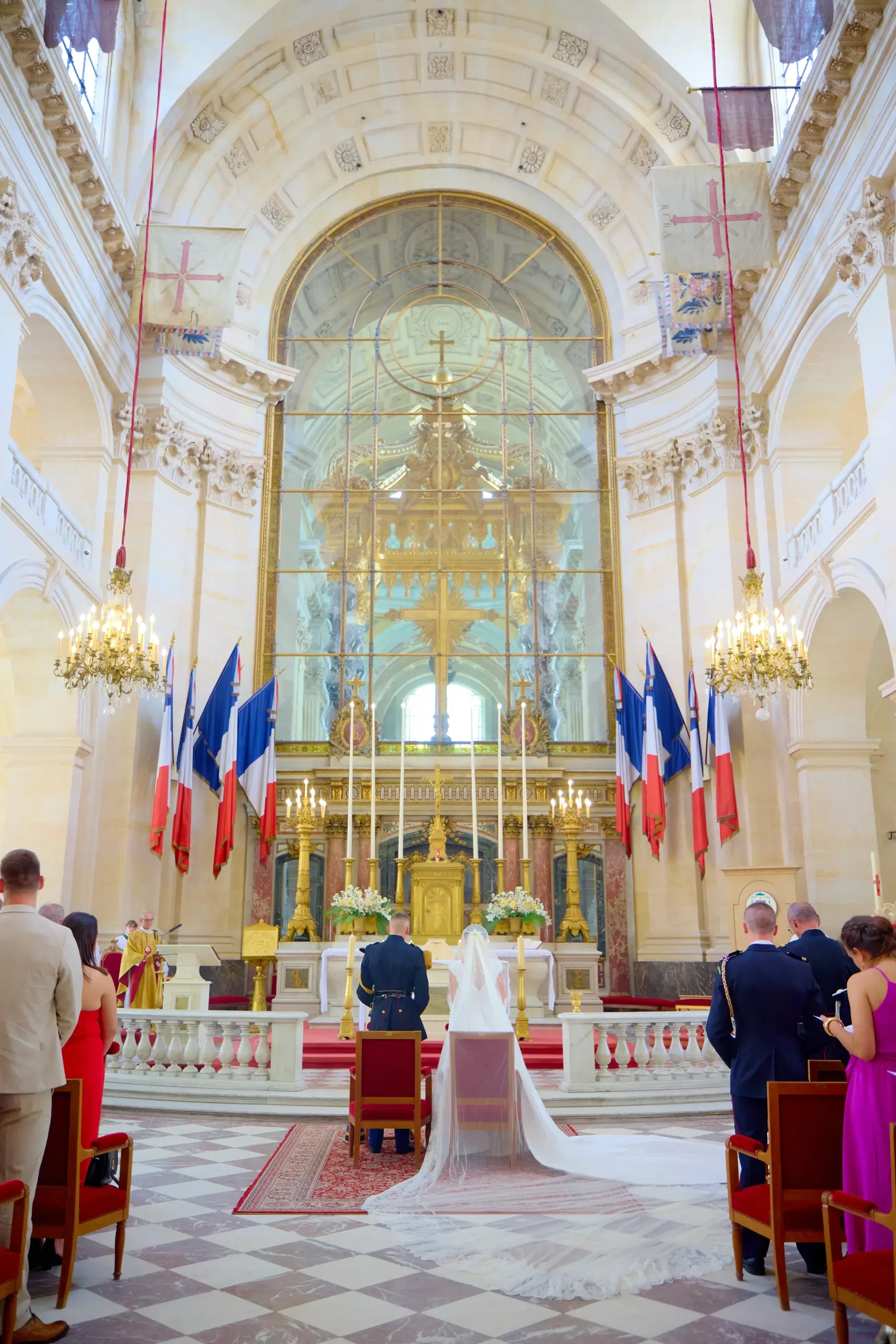 A couple's portrait beneath the golden dome