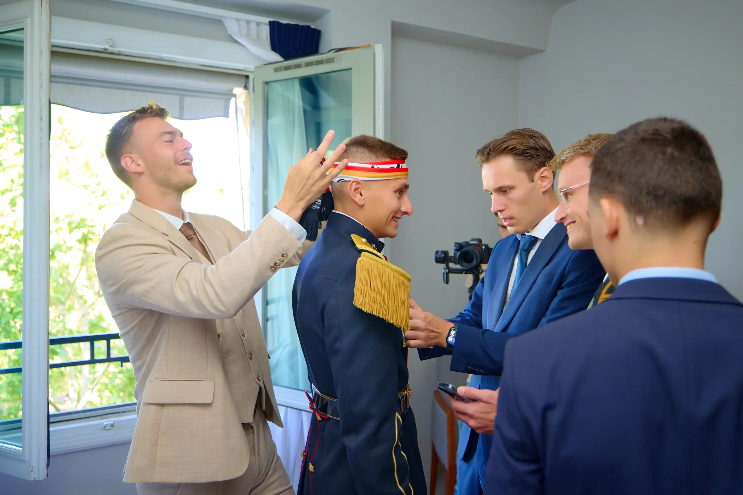 The groom in military dress before the ceremony