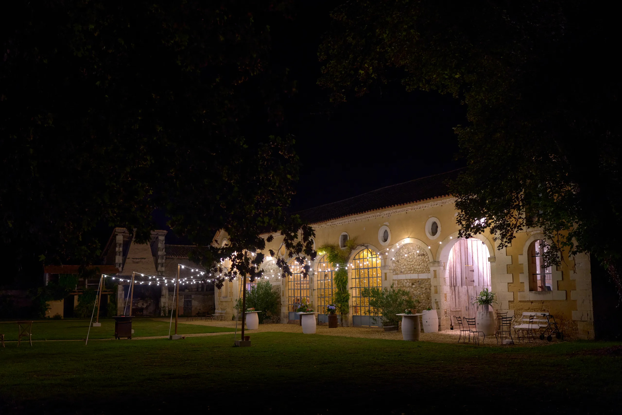 The reception venue after dark