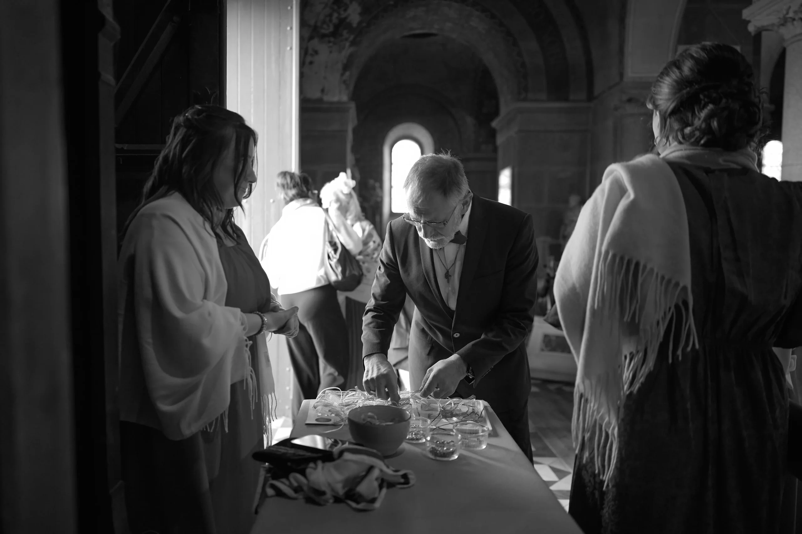 The groom getting ready before the guests arrive