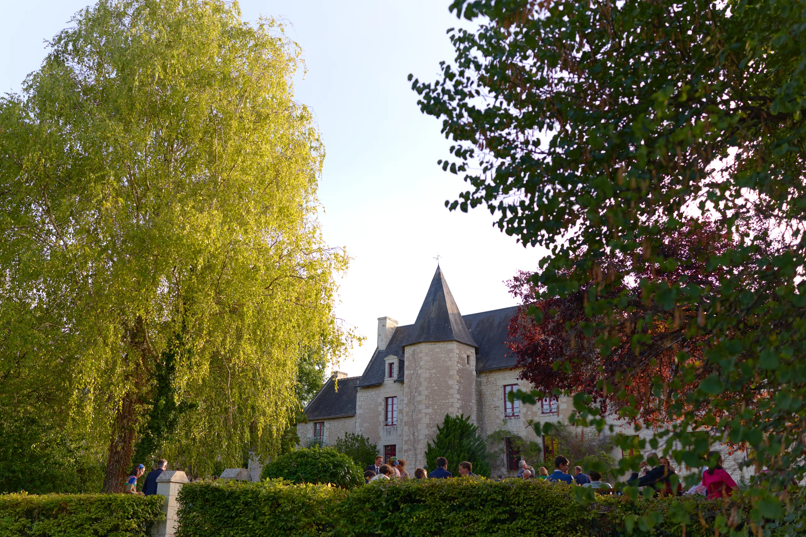 Vue du manoir entouré d’arbres
