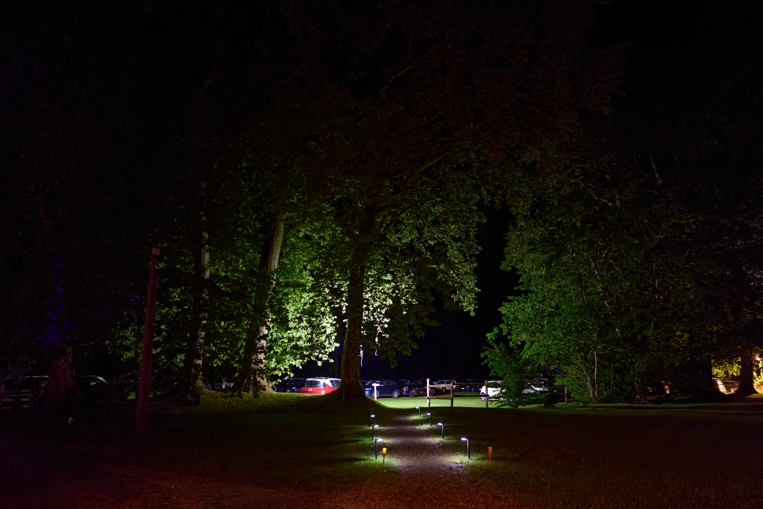 Château de Bresteau lit up late in the evening