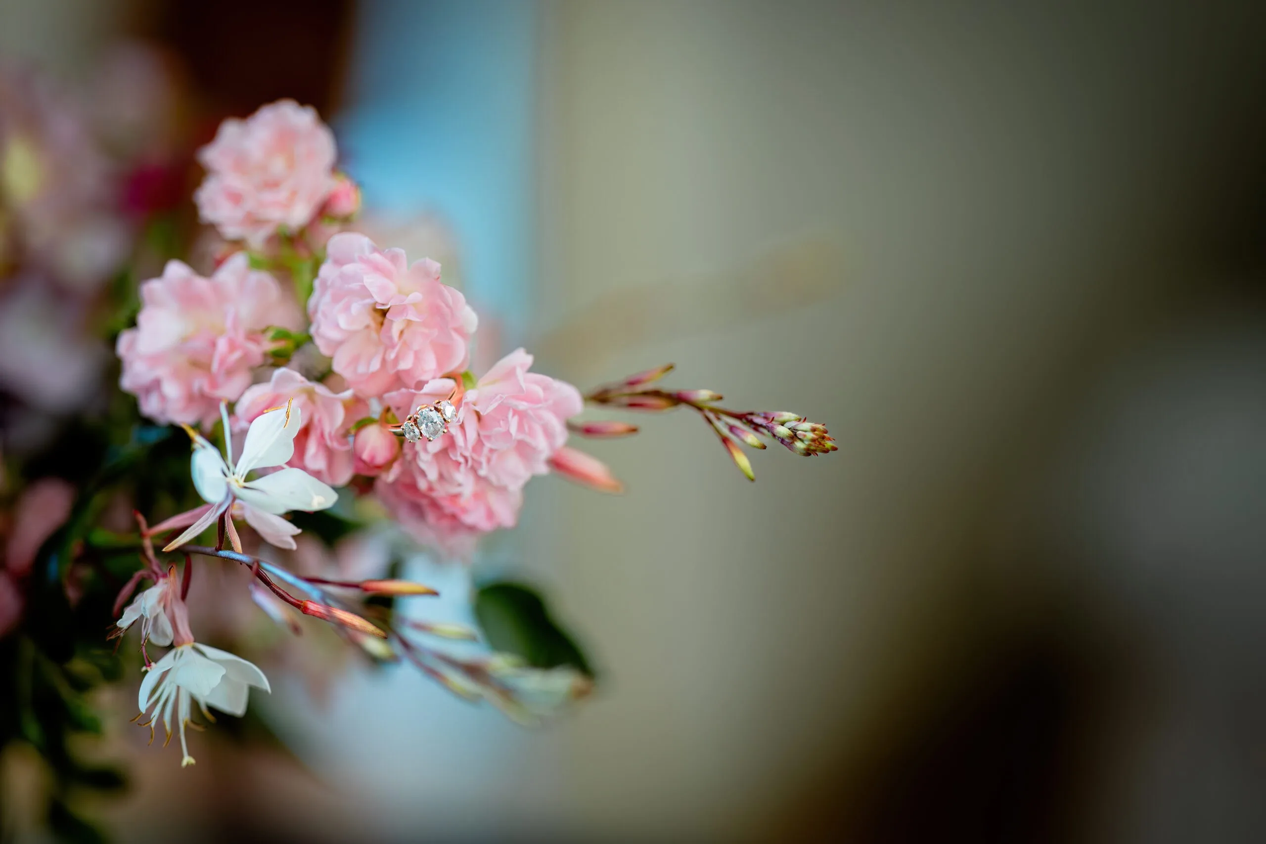 Engagement ring nestled in a bouquet
